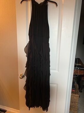 1. State Black Ruffle Halter Maxi Gown